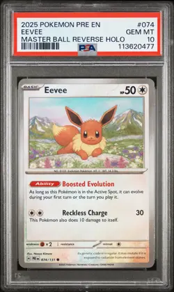 2025 POKEMON PRE EN-PRISMATIC EVOLUTIONS MASTER BALL REVERSE HOLO EEVEE PSA 10 - Image 1