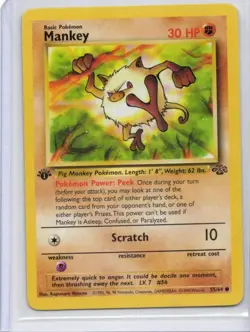 Pokemon - Mankey #55/64 - Jungle - 1st Edition - Lightly played - Image 1