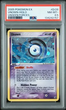 2005 POKEMON EX UNSEEN FORCES #D/28 UNOWN-HOLO PSA 8.5 - Image 1