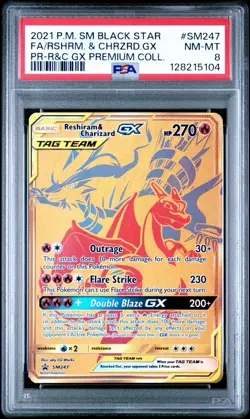 2021 POKEMON SM BSP #SM247 FA/RSHRM. & CHRZRD.GX PR-R&C GX PREMIUM COLL. PSA 8 - Image 1