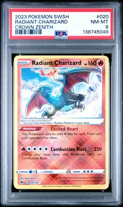 2023 POKEMON SWORD & SHIELD CROWN ZENITH #020 RADIANT CHARIZARD PSA 8 - Image 1
