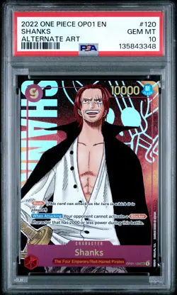 2022 ONE PIECE OP01-ROMANCE DAWN ALTERNATE ART #120 SHANKS PSA 10 - Image 1