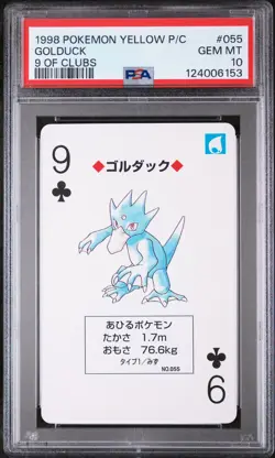1998 POKEMON YELLOW VERSION PLAYING CARDS 9 OF CLUBS #055 GOLDUCK PSA 10 - Image 1