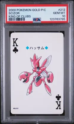 2000 POKEMON GOLD VERSION PLAYING CARDS KING OF CLUBS #212 SCIZOR PSA 10 - Image 1
