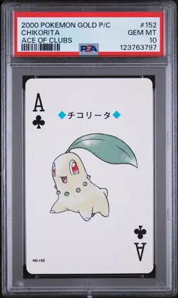 2000 POKEMON GOLD VERSION PLAYING CARDS ACE OF CLUBS #152 CHIKORITA PSA 10 - Image 1