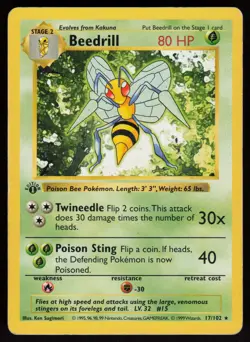 Beedrill 17/102 Rare Base Set 1st Edition Pokemon - Image 1