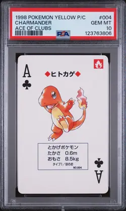 1998 POKEMON YELLOW VERSION PLAYING CARDS ACE OF CLUBS #004 CHARMANDER PSA 10 - Image 1