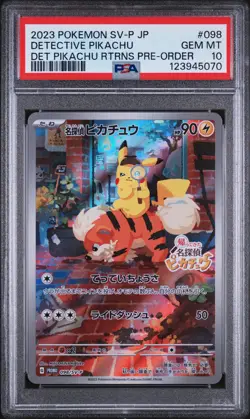 2023 POKEMON JAPANESE SV-P PROMO #098 DETECTIVE PIKACHU PSA 10 - Image 1