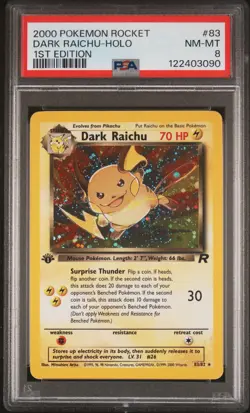 2000 POKEMON ROCKET 1ST EDITION #83 DARK RAICHU-HOLO PSA 8 - Image 1