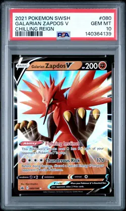 2021 POKEMON SWORD & SHIELD CHILLING REIGN #080 GALARIAN ZAPDOS V PSA 10 - Image 1