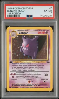 1999 POKEMON FOSSIL 1ST EDITION #5 GENGAR-HOLO PSA 6 - Image 1