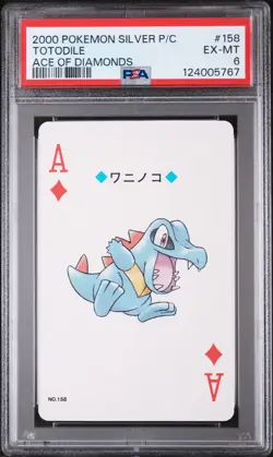 2000 POKEMON SILVER VERSION PLAYING CARDS ACE OF DIAMONDS #158 TOTODILE PSA 6 - Image 1