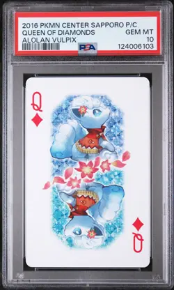 2016 POKEMON CENTER SAPPORO PLAYING CARDS ALOLAN VULPIX QUEEN OF DIAMONDS PSA 10 - Image 1