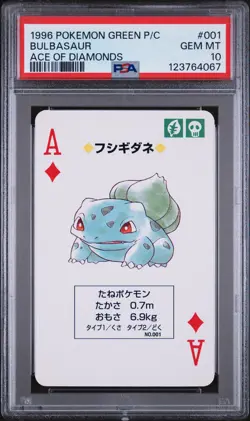 1996 POKEMON GREEN VERSION PLAYING CARDS ACE OF DIAMONDS #001 BULBASAUR PSA 10 - Image 1