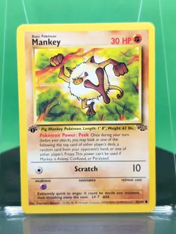 Mankey 55/64 1st Edition Jungle Set Common 1999 English Pokemon Card WoTC - Image 3