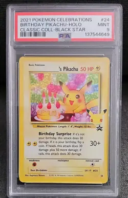 Pokemon Celebrations Birthday Pikachu #24 Classic Collection Holo PSA 9 Mint - Image 1