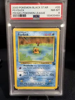 2000 POKEMON PROMO BLACK STAR POKEMON LEAGUE #20 PSYDUCK PSA 8 - Image 1