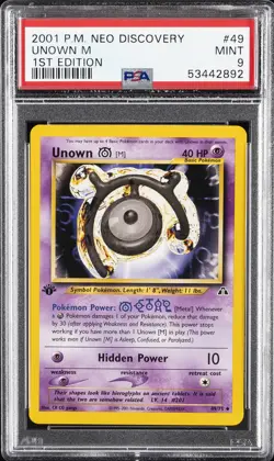 2001 POKEMON NEO DISCOVERY 1ST EDITION #49 UNOWN M PSA 9 - Image 1