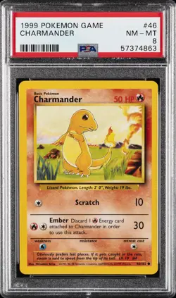 1999 POKEMON BASE SET UNLIMITED #46 CHARMANDER PSA 8 - Image 1