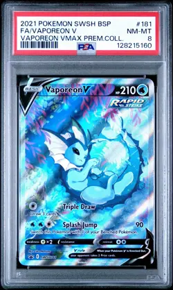2021 POKEMON SWSH BSP #181 FA/VAPOREON V VAPOREON VMAX PREM.COLL. PSA 8 - Image 1