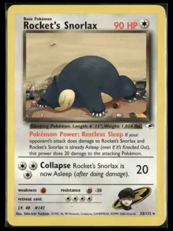 Pokemon Rocket's Snorlax 33/132 Unlimited Rare Gym Heroes - Image 1