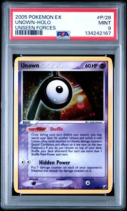 2005 POKEMON EX UNSEEN FORCES #P/28 UNOWN-HOLO PSA 9 - Image 1