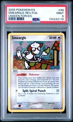 2005 POKEMON EX UNSEEN FORCES #48 SMEARGLE-REVERSE FOIL PSA 9 - Image 1