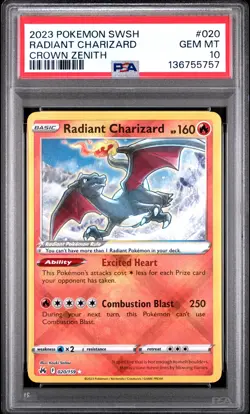 2023 POKEMON SWORD & SHIELD CROWN ZENITH #020 RADIANT CHARIZARD PSA 10 - Image 1