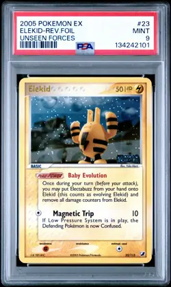2005 POKEMON EX UNSEEN FORCES #23 ELEKID-REVERSE FOIL PSA 9 - Image 1