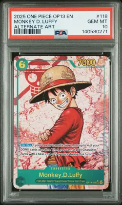 2025 ONE PIECE OP13-CARRYING ON HIS WILL ALTERNATE ART MONKEY D. LUFFY PSA 10 - Image 1