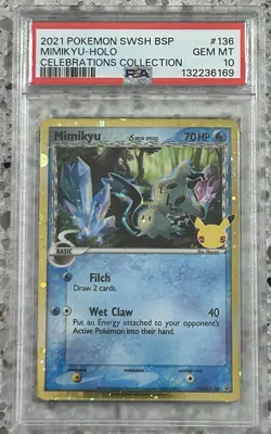 Pokemon Mimikyu SWSH136 Delta Species Celebrations Black Star Promo Card PSA 10 - Image 1