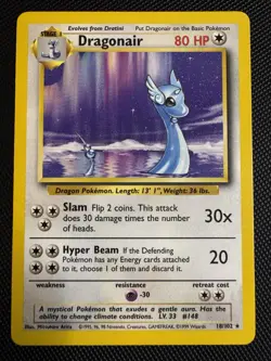 Dragonair Pokemon Card, Base Set, Unlimited, 18/102, Near Mint - Image 1