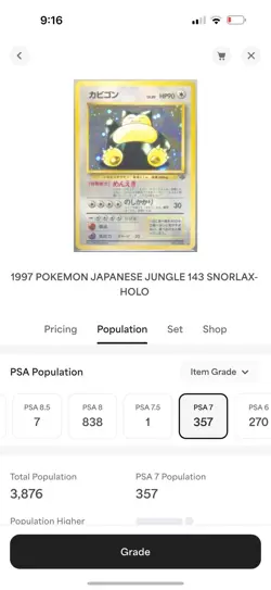Snorlax Japanese Jungle Holo Card No.143 PSA 7 Pop 357 - Image 3