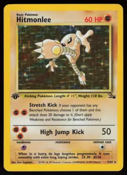 Hitmonlee 7/62 Rare Fossil Holo 1st Edition Pokemon - Image 1
