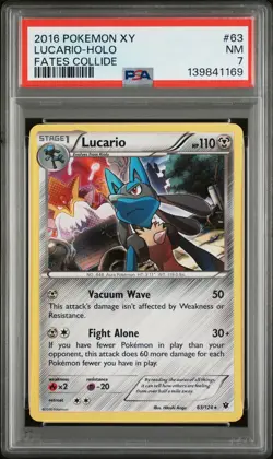 2016 POKEMON XY FATES COLLIDE #63 LUCARIO-HOLO PSA 7 - Image 1