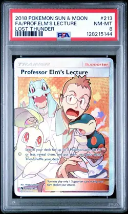 2018 POKEMON SUN & MOON LOST THUNDER #213 FA/PROF.ELM'S LECTURE PSA 8 - Image 1