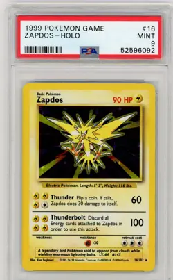 Pokemon Zapdos Base Set Unlimited Holo Rare #16 PSA 9 Mint - Image 1