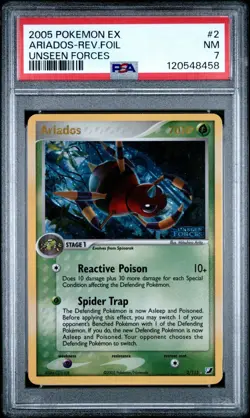 2005 POKEMON EX UNSEEN FORCES 2 ARIADOS-REVERSE FOIL NEAR MINT PSA 7 - Image 1