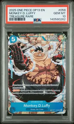 2025 ONE PIECE OP13-CARRYING ON HIS WILL TREASURE RARE MONKEY D. LUFFY PSA 10 - Image 1