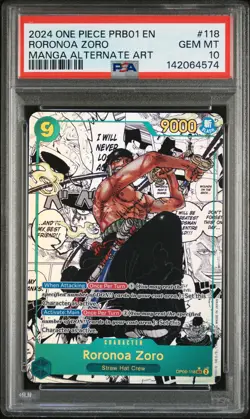 2024 ONE PIECE PRB01-PREMIUM BOOSTER MANGA ALTERNATE ART RORONOA ZORO PSA 10 - Image 1