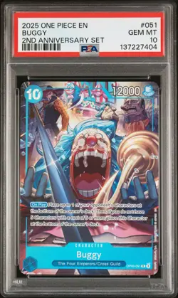 2025 ONE PIECE ENGLISH VERSION 2ND ANNIVERSARY SET #051 BUGGY PSA 10 - Image 1