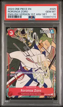 2024 ONE PIECE ENGLISH VERSION 1ST ANNIVERSARY SET #025 RORONOA ZORO PSA 10 - Image 1