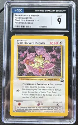 CGC 9 Team Rocket's Meowth # 18 Black Star Promo 2000 Pokemon Card Graded Mint - Image 1