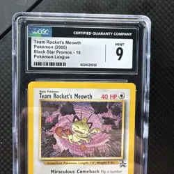 CGC 9 Team Rocket's Meowth # 18 Black Star Promo 2000 Pokemon Card Graded Mint - Image 3