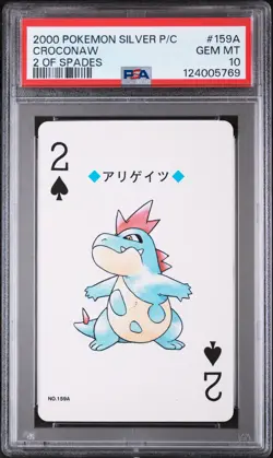 2000 POKEMON SILVER VERSION PLAYING CARDS 2 OF SPADES #159A CROCONAW PSA 10 - Image 1