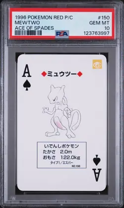 1996 POKEMON RED VERSION PLAYING CARDS ACE OF SPADES #150 MEWTWO PSA 10 - Image 1
