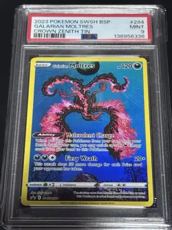 2023 POKEMON SWSH BLACK STAR PROMO CROWN ZENITH TIN #284 GALARIAN MOLTRES PSA 9 - Image 1