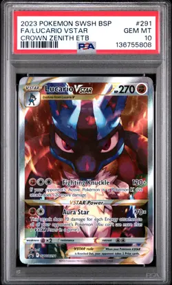 2023 POKEMON SWSH BLACK STAR PROMO #291 FULL ART/LUCARIO VSTAR PSA 10 - Image 1