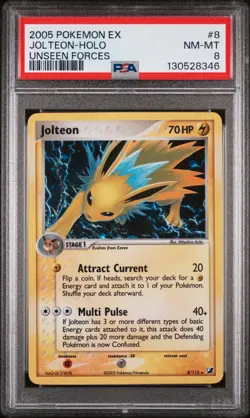 2005 POKEMON EX UNSEEN FORCES #8 JOLTEON-HOLO PSA 8 - Image 1