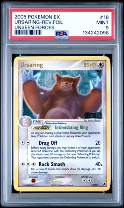 2005 POKEMON EX UNSEEN FORCES #18 URSARING-REVERSE FOIL PSA 9 - Image 1